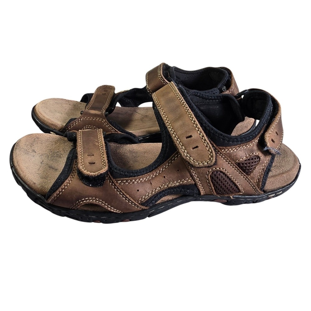 Sebago Mens Brown Leather Fisherman Sandals Triple Strap Adjustable Sport 11in